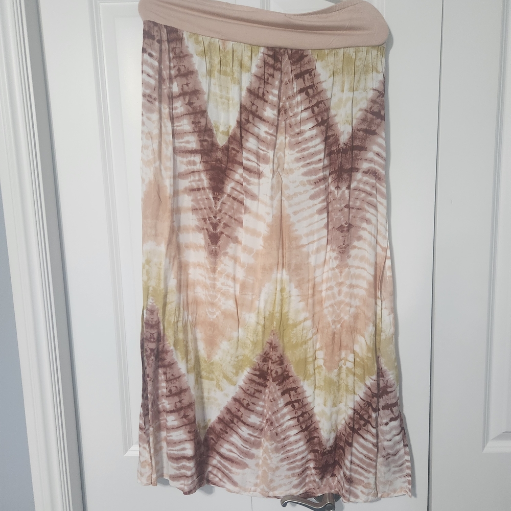 VENUS A-Line Tie-Dye Skirt in Brown and Green